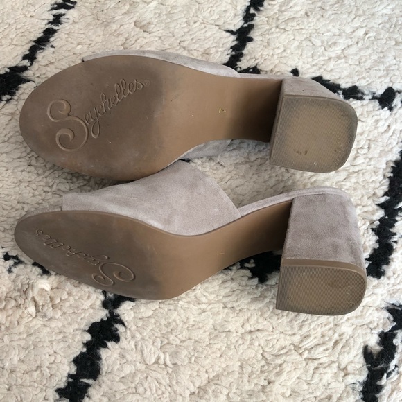 Seychelles suede slide heels sandals gray taupe 7 - Picture 5 of 7